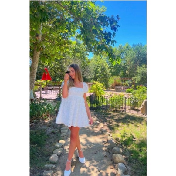 LULUS White 3D Floral Babydoll Dress - Picture 2 of 9